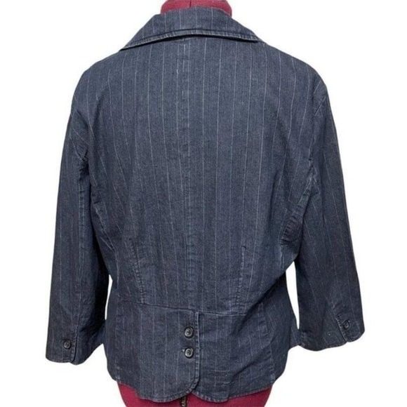 Larry Levine Women Blue Pinstripe Stretch Denim Blazer Jacket Size L RN103715 - Picture 3 of 7